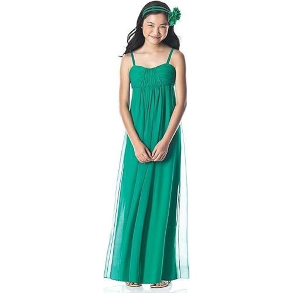Dessy Junior Bridesmaid Dress‎ Kids Jade Green Luxe Chiffon Ruched Gown JR835